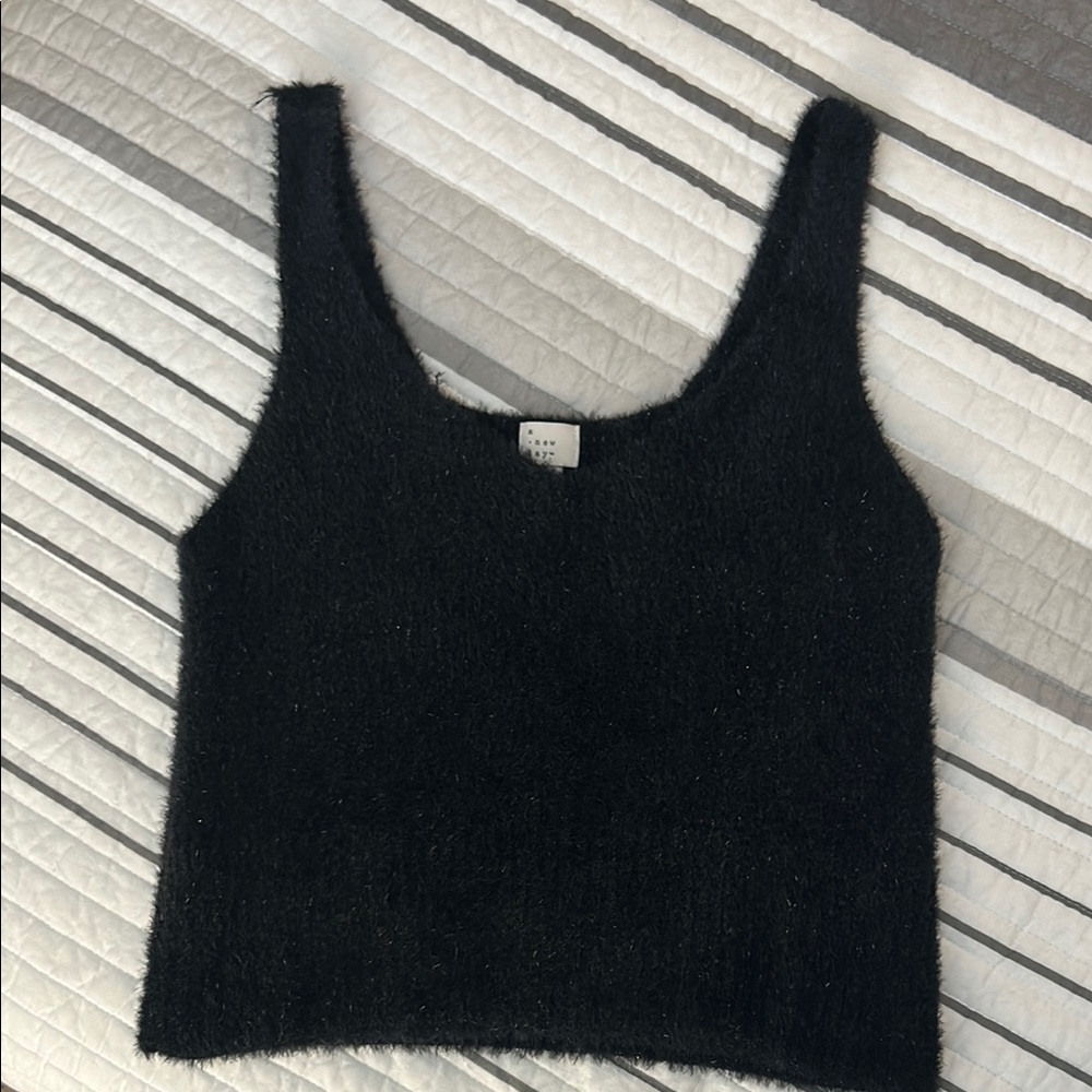 A New Day Black Fuzzy Sparkly Crop Tank Top